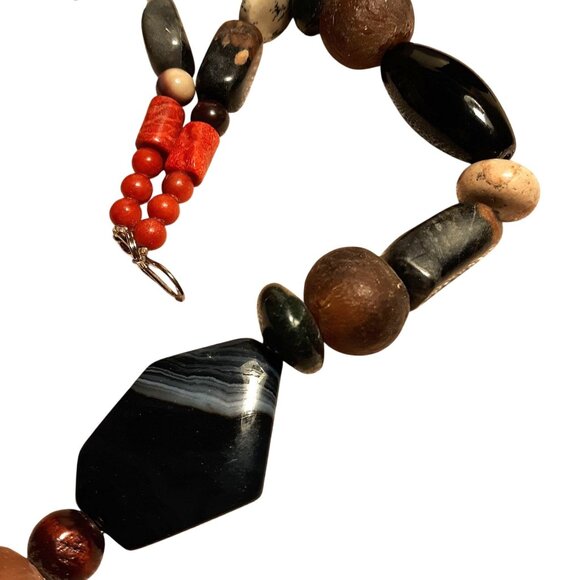 Natural Stone Necklace Agate Jasper Coral 22" - Picture 5 of 7
